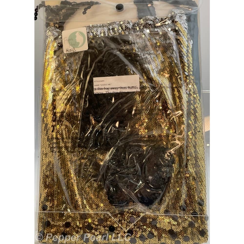 Dazzle Me Dreamgirl Costume Adult Small Gold Silver Sequins Black Fringe Feather - Picture 2 of 5